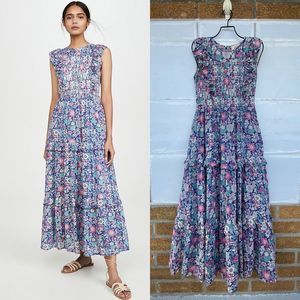 Banjanan Iris Smocked Floral-Print Maxi Dress small